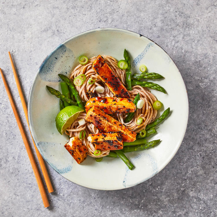 Sticky Sesame Tofu & Asparagus Noodles