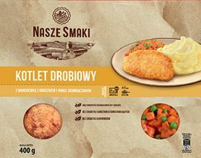 Kotlet drobiowy z marchewką z groszkiem i puree ziemniaczanym (Biedronka)